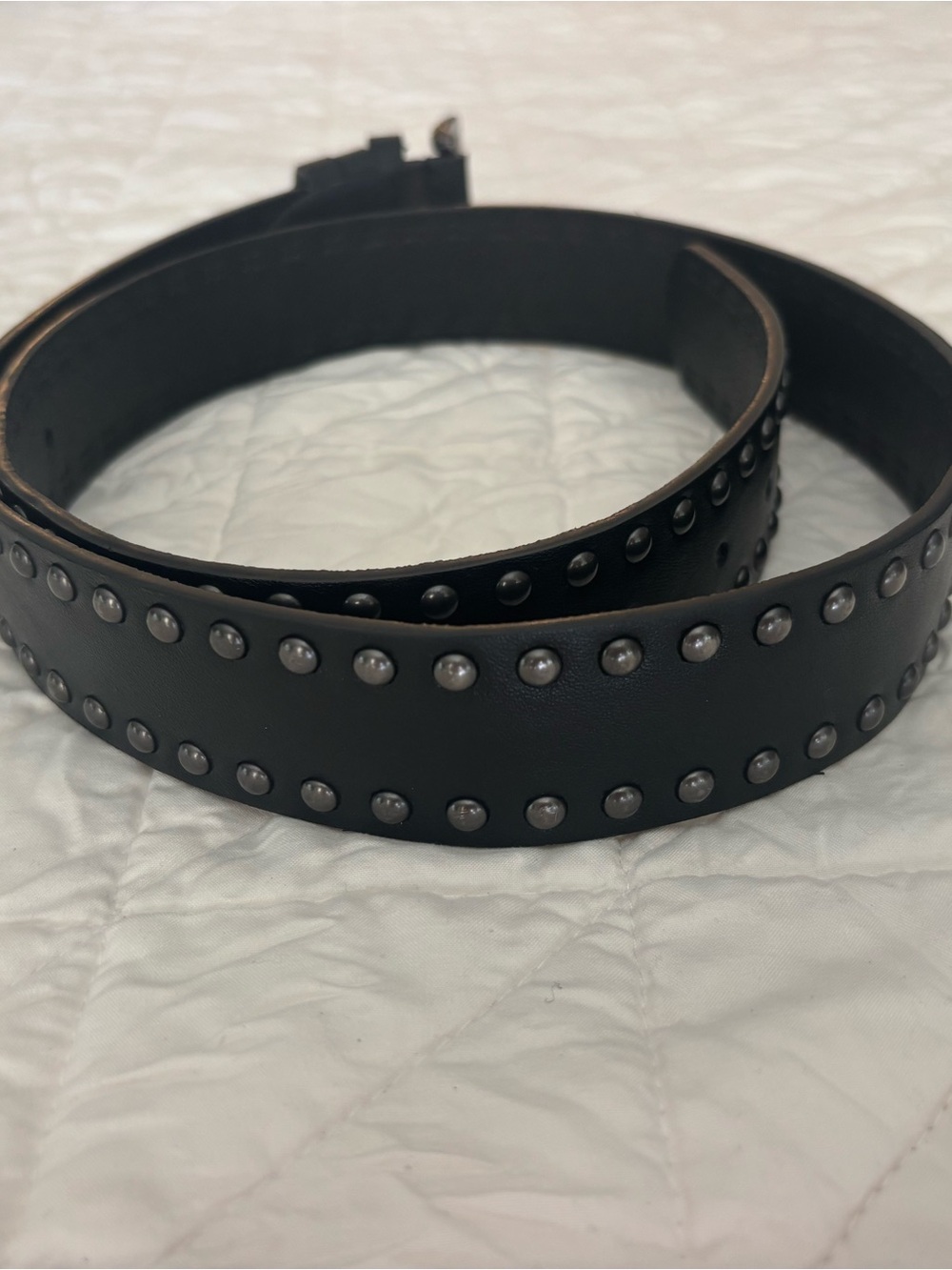 EUC Black Studded Leather (or faux) Belt 44” unisex no material/size stamp